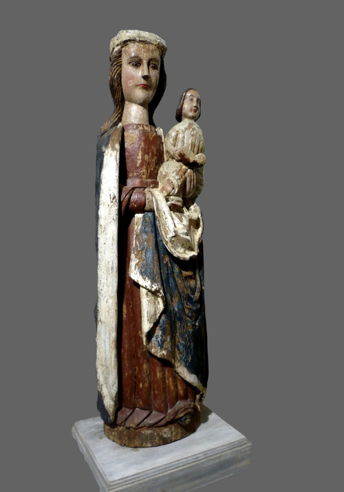 Grande statua di Madonna e Gesù Bambino in legno policromo del XVI secolo