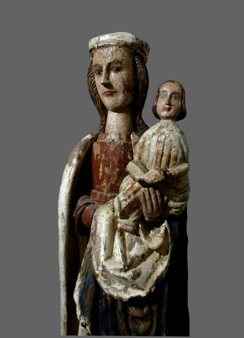 Grande statua di Madonna e Gesù Bambino in legno policromo del XVI secolo