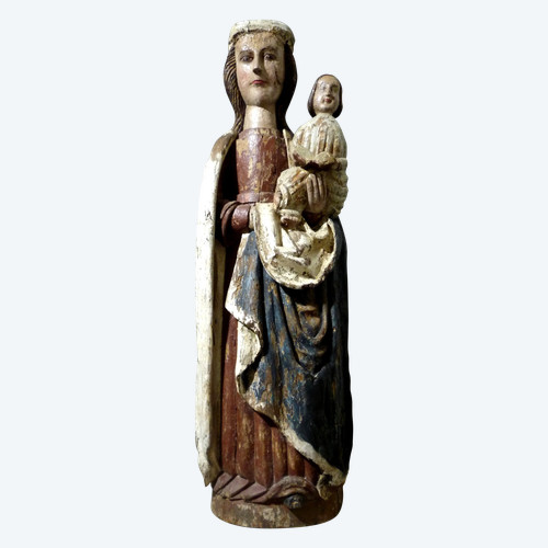 Grande statua di Madonna e Gesù Bambino in legno policromo del XVI secolo