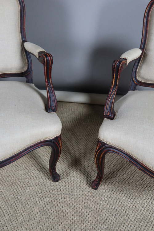 Pair of Louis XV style armchairs