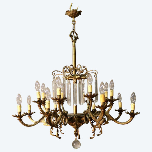 16-Light Bronze Chandelier With Pendants