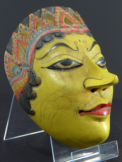 Indonésie, île De Java, Milieu Du XXème, Masque De Théâtre Wayang Topeng En Bois Polychrome. 