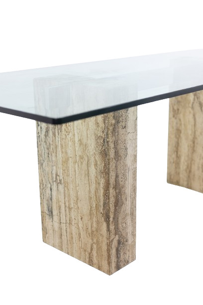 Console, or desk, in glass and travertine. 1980s. LS5849657C