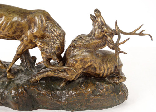 Skulptur Bronze Thomas François Cartier Kampf Der Hirsche Animalier XX.