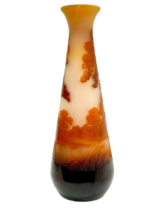 Emile Gallé Important Vase Art nouveau "Paysage Lacustre"