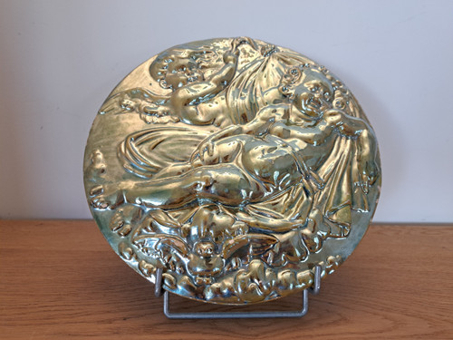 Tondo / Round plate , Two Putti , Glazed ceramic , End of XIX°.