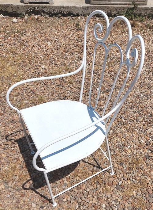 Wrought-iron garden armchair, seat also early 1900s