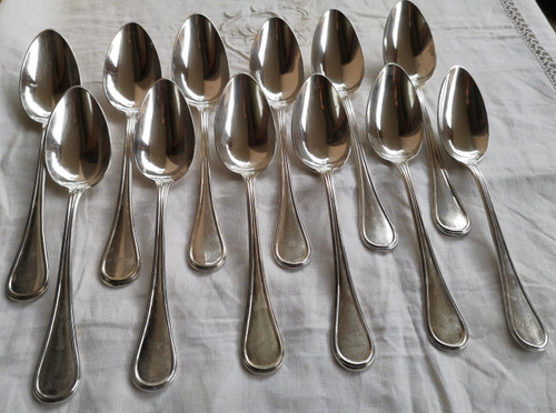 12 table settings in solid Minerva silver monogrammed by Jean Granvigne, silversmith, mid-19th century