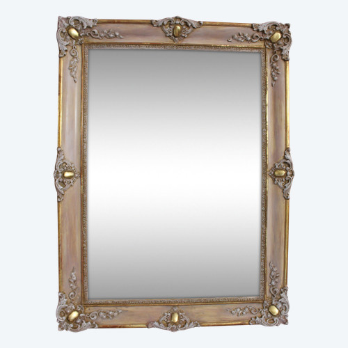 56 X 73 Cm, Miroir Ancien, Restauration Rectangle, Patine Ton Rose Et Or, glace mercure