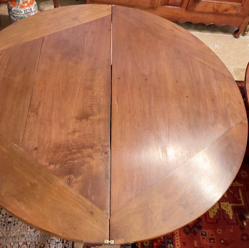 Round walnut half-moon table with 1 drawer and 1 flap Louis Philippe 19th century