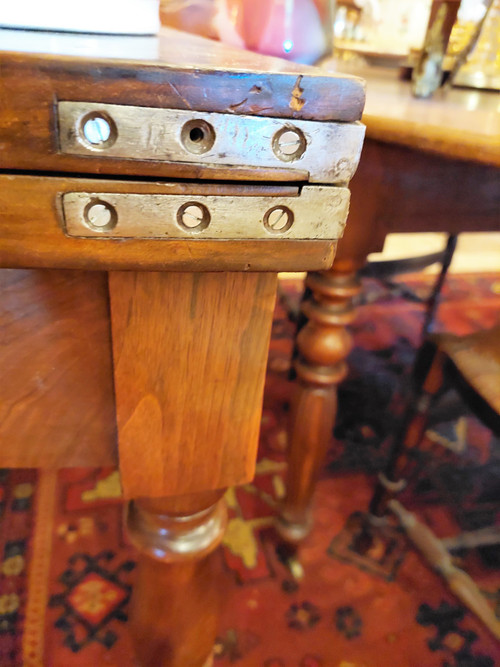 Round walnut half-moon table with 1 drawer and 1 flap Louis Philippe 19th century