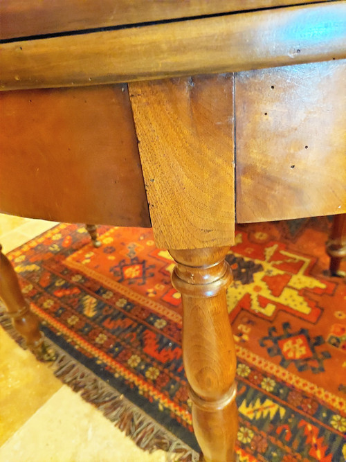 Round walnut half-moon table with 1 drawer and 1 flap Louis Philippe 19th century