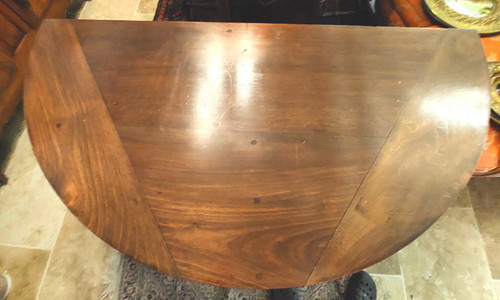 Round walnut half-moon table with 1 drawer and 1 flap Louis Philippe 19th century