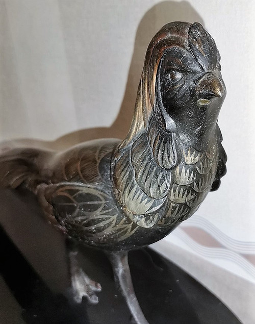 Art Deco sculpture of a gilded pheasant on a marble base, signed ( Salvatore Mélanie )