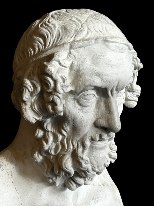 Large 19th Century Plaster Bust Of Homer Greek Philosopher. H 66 Cm