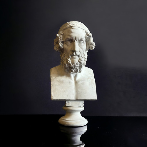 Large 19th Century Plaster Bust Of Homer Greek Philosopher. H 66 Cm