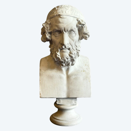 Large 19th Century Plaster Bust Of Homer Greek Philosopher. H 66 Cm