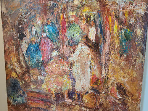 Rachid Beniounes , Market Scene In Morocco . Oil On Canvas , XX°.