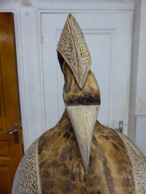 Early 20th century African wooden sculpture of a Senoufo calao bird from Ivory Coast