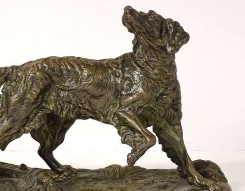 Skulptur Bronze signiert ules Moigniez Hund Jagd Stopp Spaniel XIX Jahrhundert