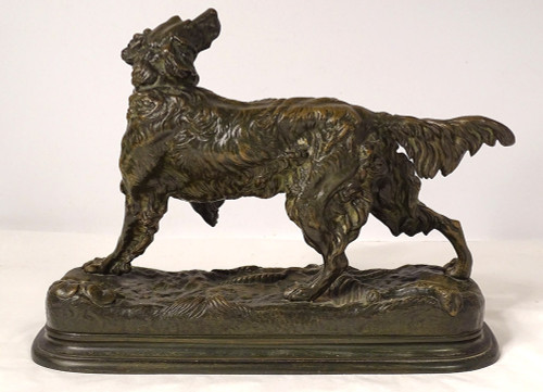 Skulptur Bronze signiert ules Moigniez Hund Jagd Stopp Spaniel XIX Jahrhundert