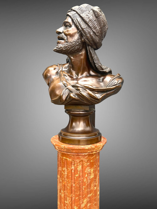 LARGE 19th-CENTURY BUST SIGNED "GIESECKE" IN PLATTER COVERED WITH BRONZE LEAF