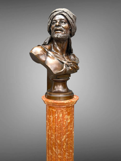 LARGE 19th-CENTURY BUST SIGNED "GIESECKE" IN PLATTER COVERED WITH BRONZE LEAF