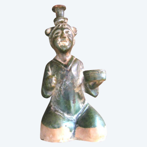 Arztstatuette aus grün glasierter Terrakotta, asiatischer Herkunft, China, 19. Jahrhundert