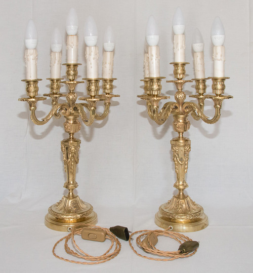 Pair Of Gilt Bronze Candlesticks Napoleon III Period