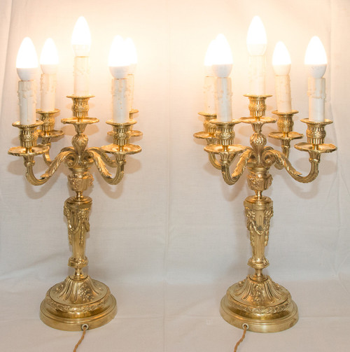 Pair Of Gilt Bronze Candlesticks Napoleon III Period