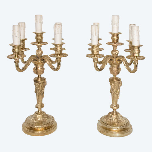 Pair Of Gilt Bronze Candlesticks Napoleon III Period