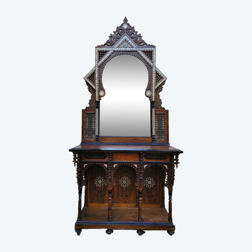 G Parvis, Console + Mirror In Marquetry, 19th Century