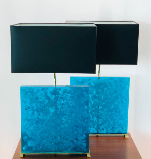 Lampes en résine fractale turquoise, années 80