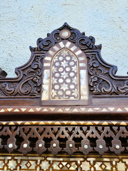 Large Oriental Mirror In Marquetry, 20th Century