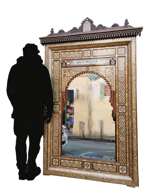 Large Oriental Mirror In Marquetry, 20th Century