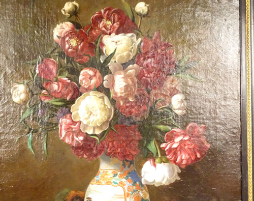 Large HST Georges Deully Still Life Peonies Vase Jewelry Box 1876