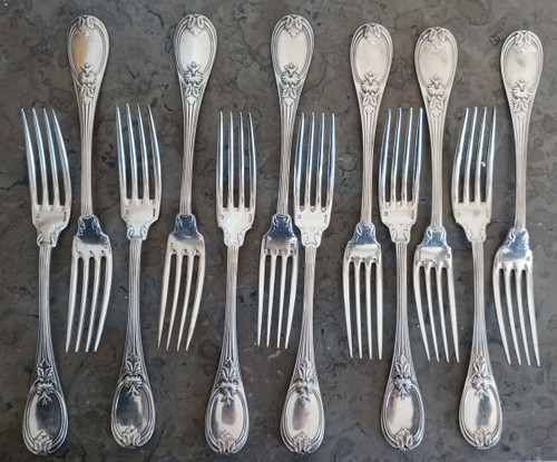 Christofle, Trianon model - box of 12 table spoons and forks - silver metal