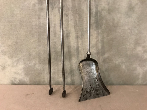 Beautiful set of a shovel and pliers in iron and silvered bronze from the 19th century 