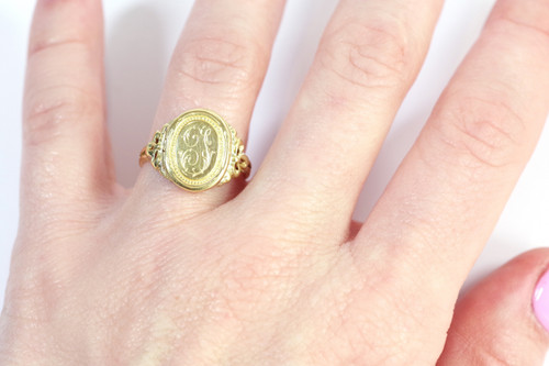 Geheimer Siegelring „I“ aus 18k Gold, Siegelring, Ring für Männer und Frauen, Öffnungsring, 