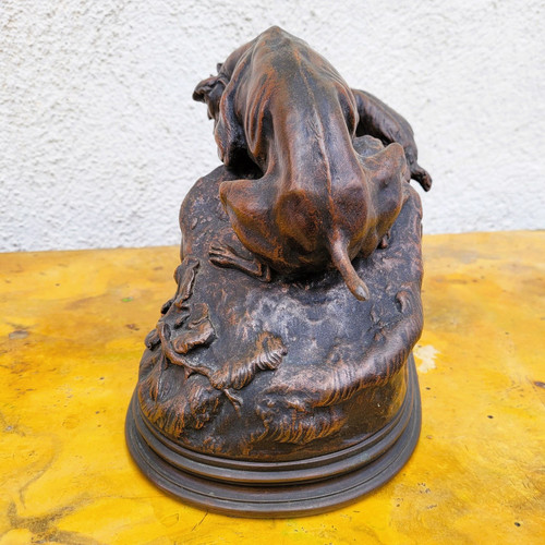 Pj Mêne, Rabbit Hunting, Signed Bronze, 19th Century