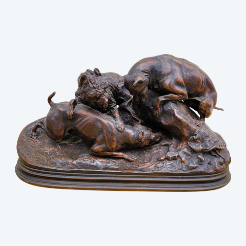 Pj Mêne, Rabbit Hunting, Signed Bronze, 19th Century