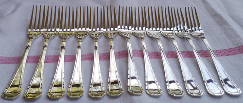 12 art deco dessert cutlery Alfénide goldsmiths (Christofle hallmarks)