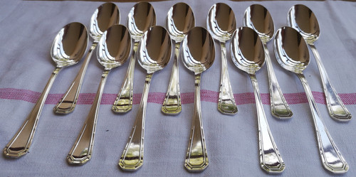 12 art deco dessert cutlery Alfénide goldsmiths (Christofle hallmarks)