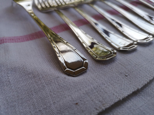 12 art deco dessert cutlery Alfénide goldsmiths (Christofle hallmarks)