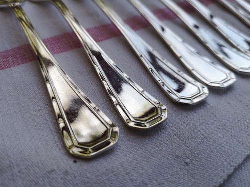 12 art deco dessert cutlery Alfénide goldsmiths (Christofle hallmarks)