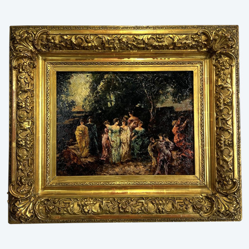 PITTURA DEL XIX SECOLO / OLIO SU PANNELLO DA " ADOLPHE MONTICELLI " ( LA DANCE )