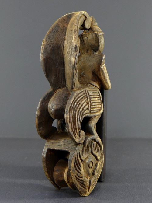 Burma, Mid-20th Century, Carved Weaving Loom Pulley Depicting a Nat (or Nak).