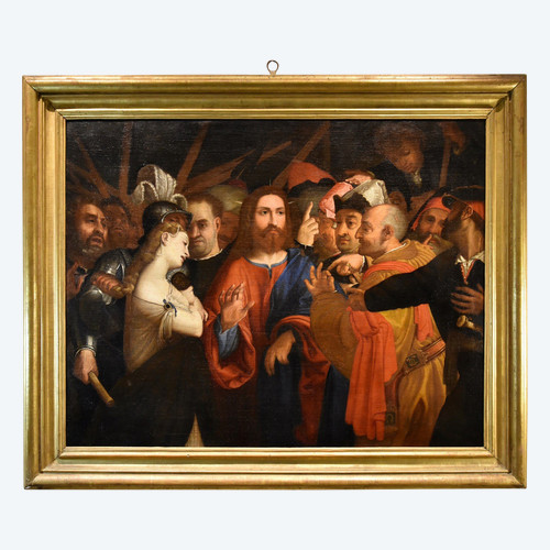 Christ And The Adulteress, Workshop Of Lorenzo Lotto (venice, 1480 - Loreto, 1556/1557)