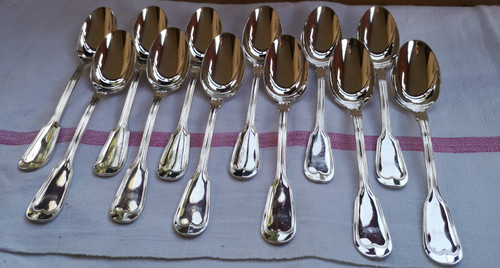 12 pieces of silver-plated flatware Filet orfèvrerie Saint-Médard model