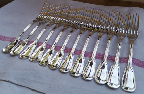 12 pieces of silver-plated flatware Filet orfèvrerie Saint-Médard model